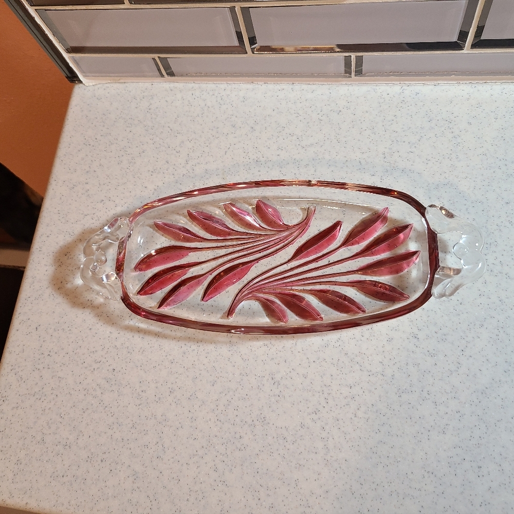 Vintage Pink Glass Serving Tray